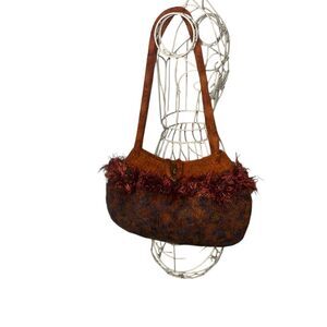 STUNNING RARE Vintage style UNIQUE Felted Wool Shoulder Bag, Orange Colorblock D